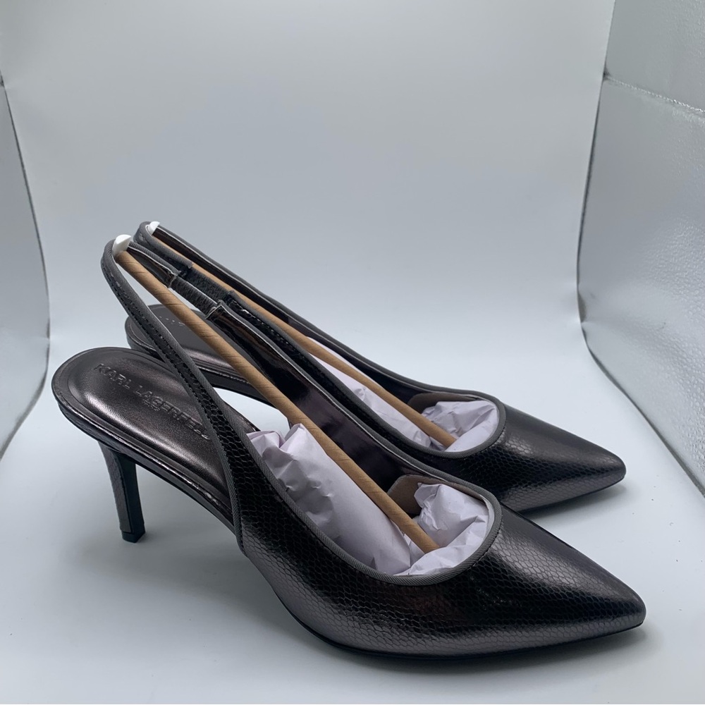 NWB Karl Lagerfeld Rosalyn Slingback Pump dark slate snake print 9.5 M EU 40.5 - Picture 7 of 10